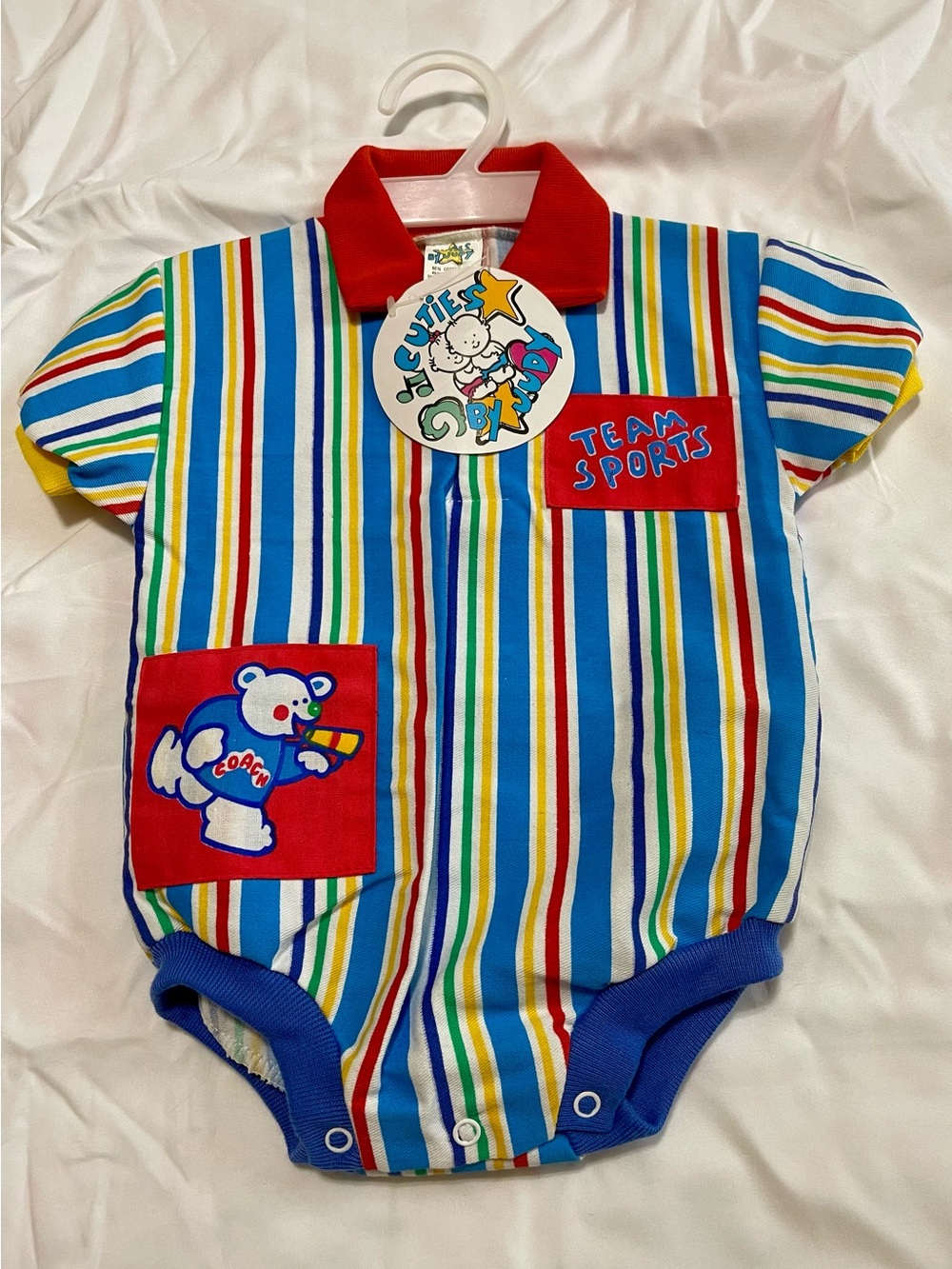 NWT Vintage Cuties by Judy Rainbow Stripe Baby Romper Polo One Piece 6-9M